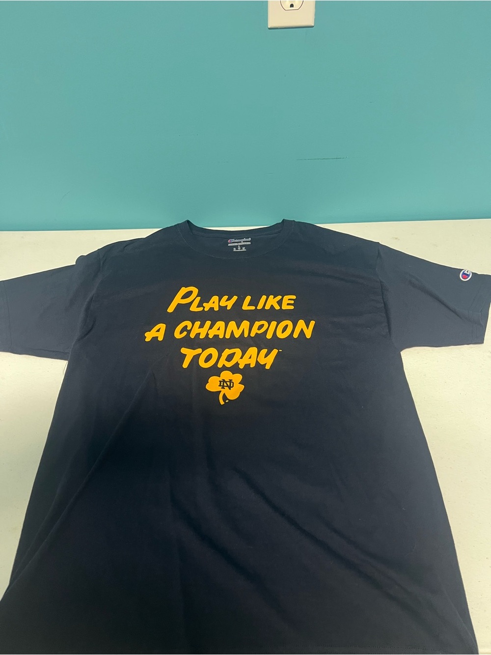 Champion Navy T-Shirt with Gold/Yellow Notre Dame Graphic